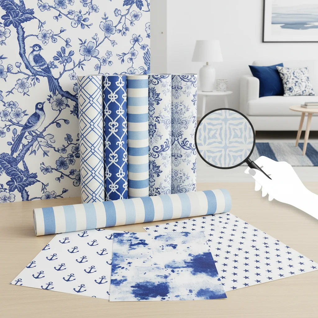 how to choose blue and white wallpaper