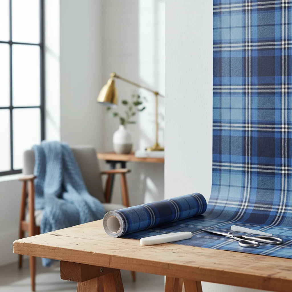 Transform Your Space with Timeless Blue Plaid Wallpaper