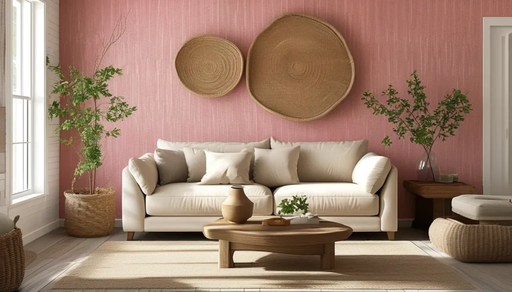 Pink grasscloth wallpaper for a warm, inviting space