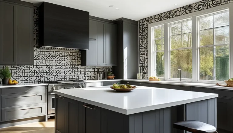 Wallpaper for kitchen island: make it a focal point